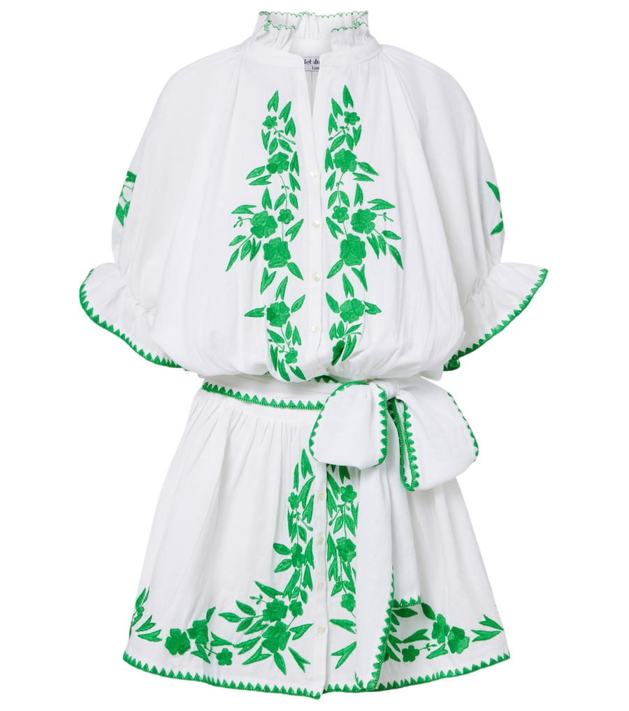 Juliet Dunn Embroidered cotton and linen minidress