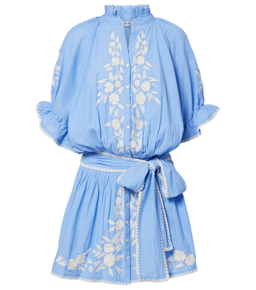 Juliet Dunn Embroidered cotton chambray minidress