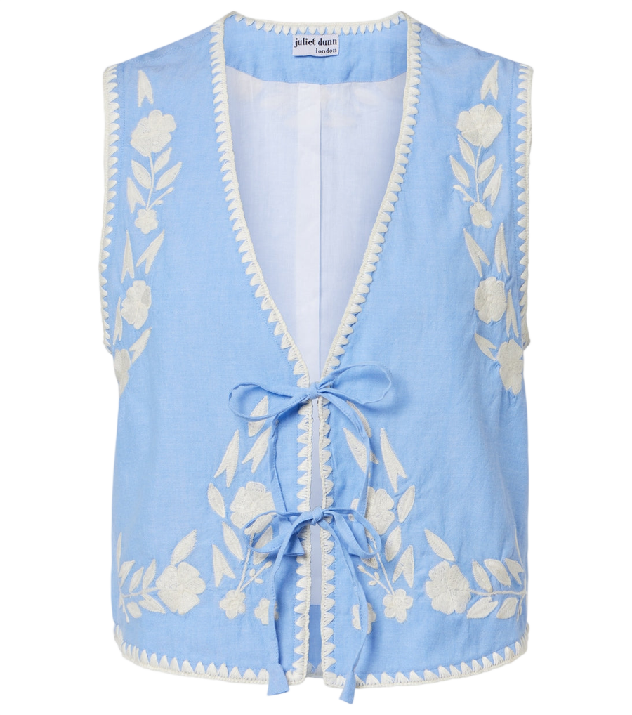 Gilet en chambray de coton brodé Juliet Dunn