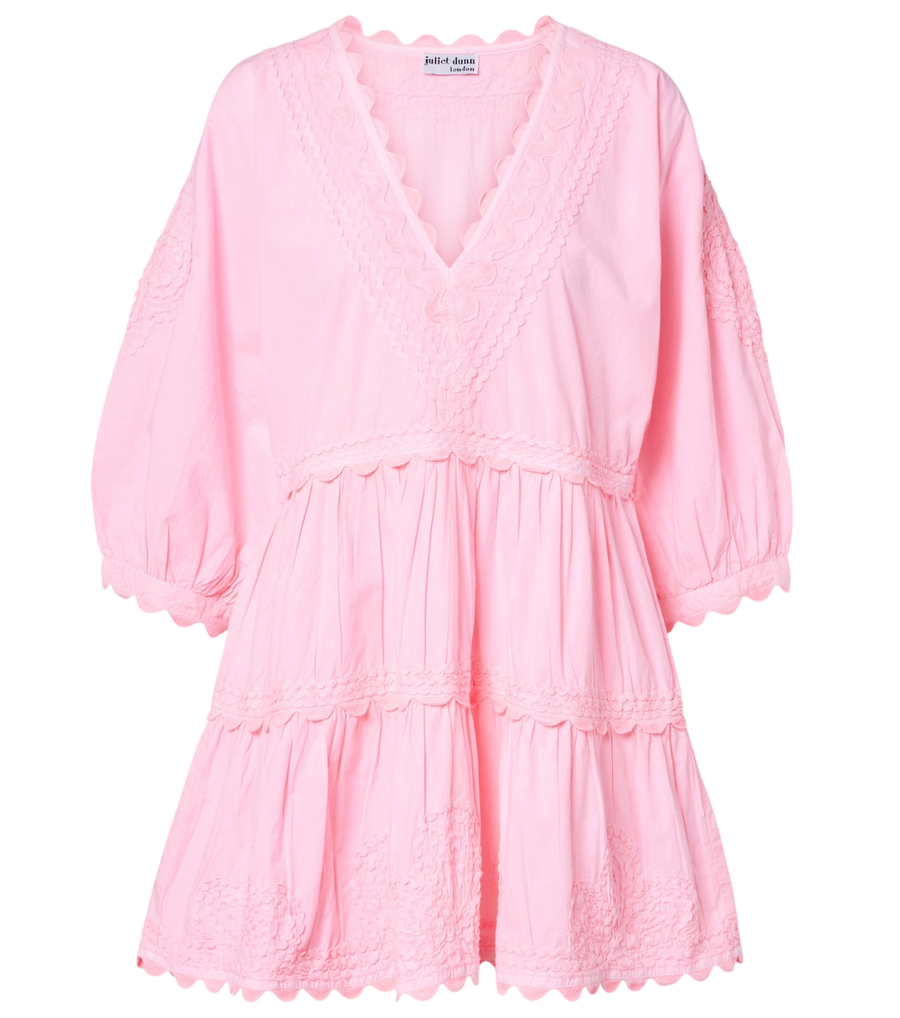 Juliet Dunn Embroidered tiered cotton poplin minidress