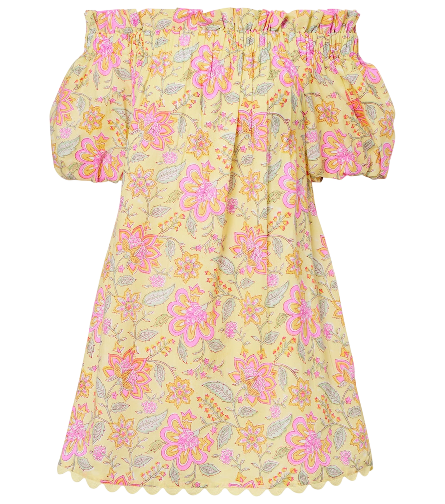 Mini-robe Juliet Dunn en coton à fleurs et épaules dénudées
