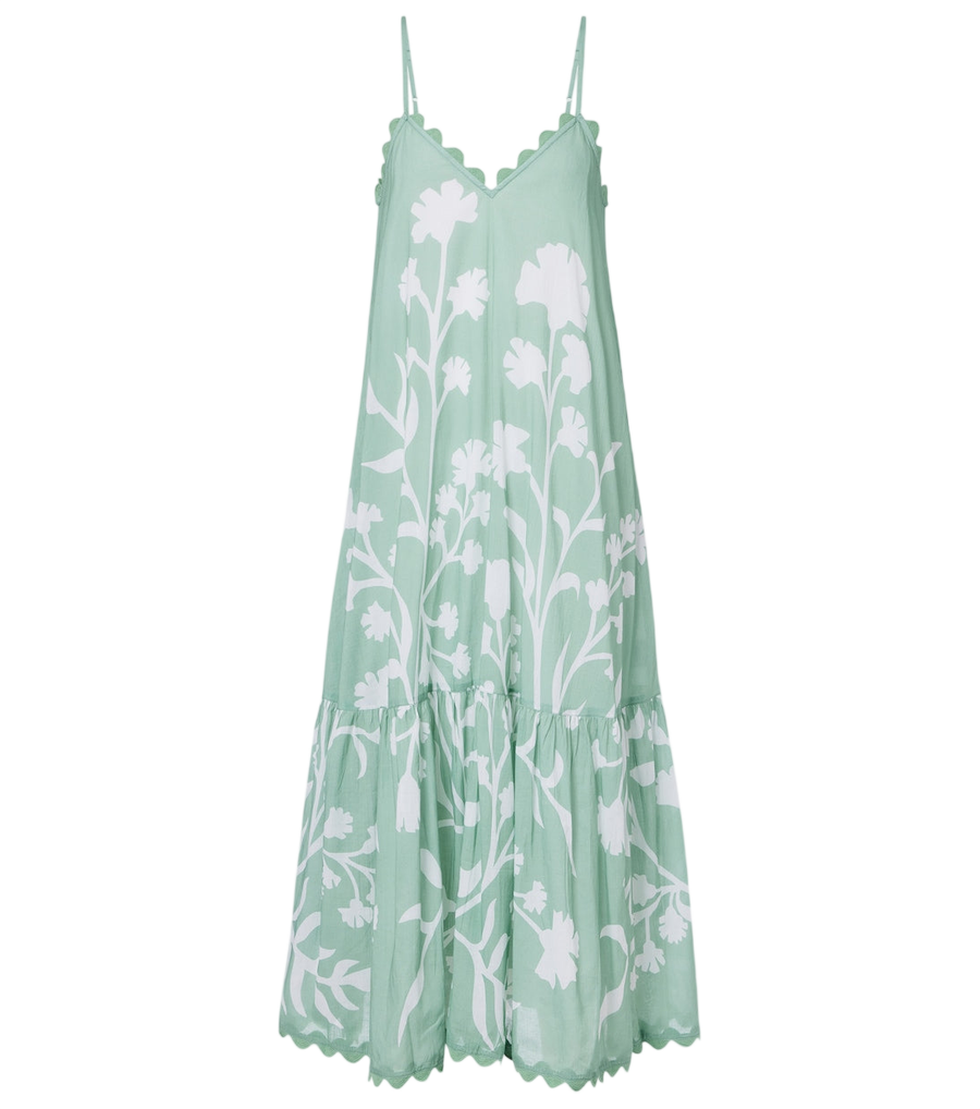 Robe midi Juliet Dunn en coton à fleurs et bordure festonnée