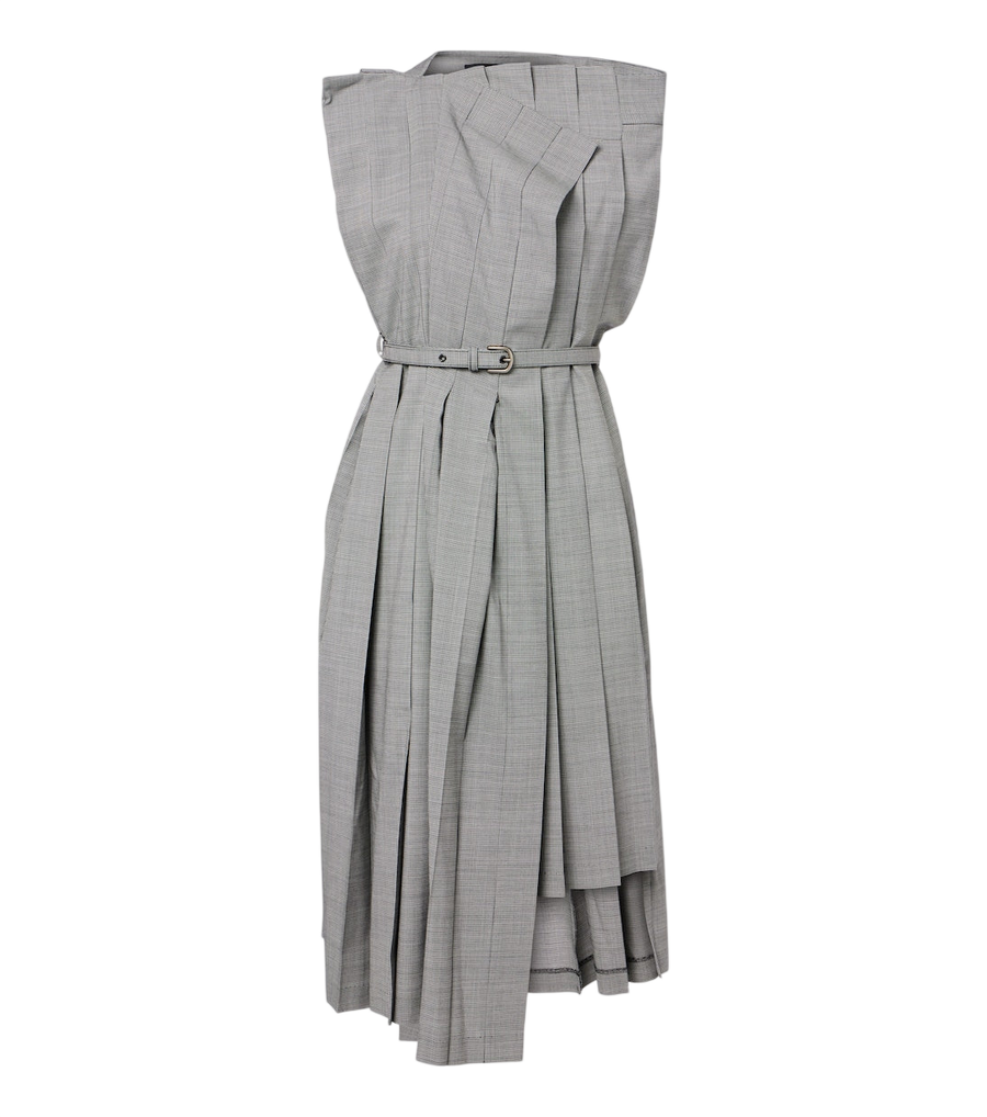 Junya Watanabe Houndstooth pleated asymmetric midi dress