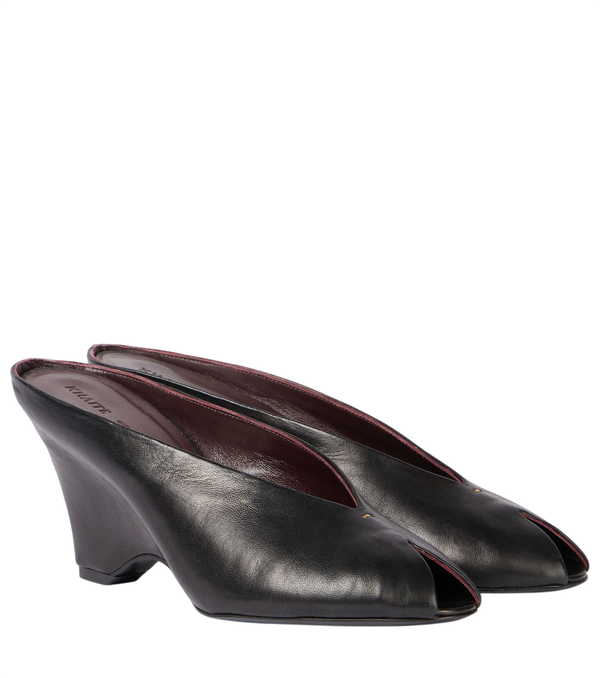 Khaite Cloak 75 leather peep-toe wedge mules