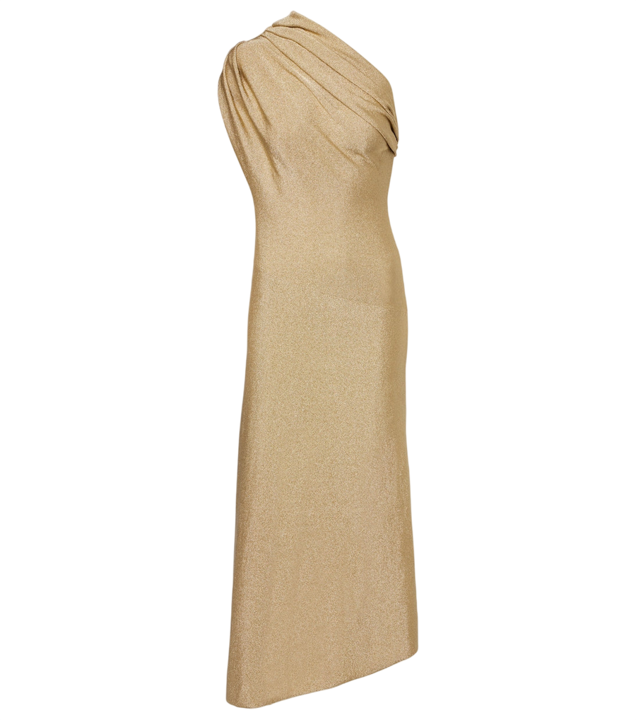 Khaite Coast one-shoulder lamé midi dress