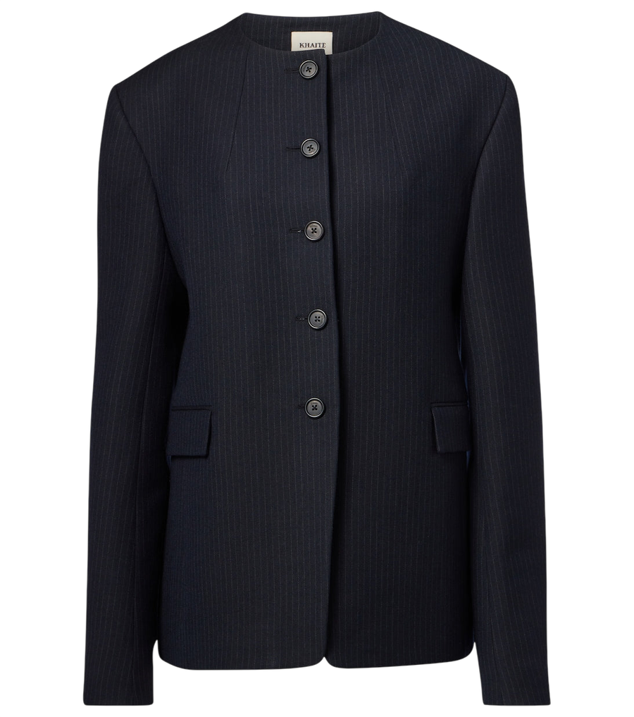Khaite Jameson pinstripe wool-blend jacket