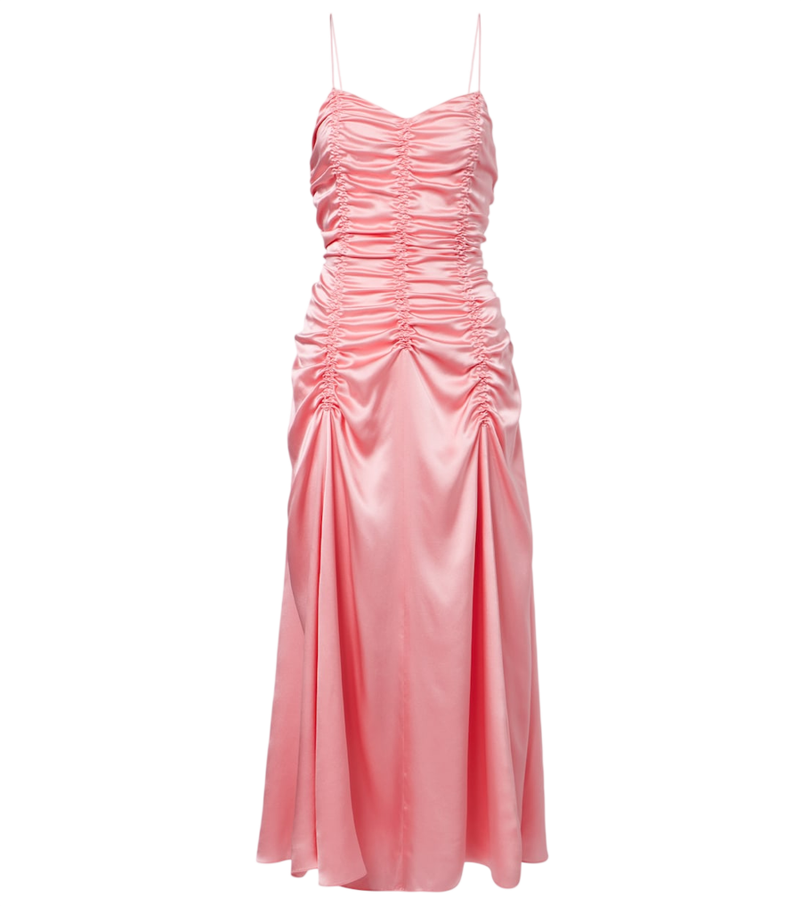 Vestido midi Khaite Raina em cetim de seda franzido