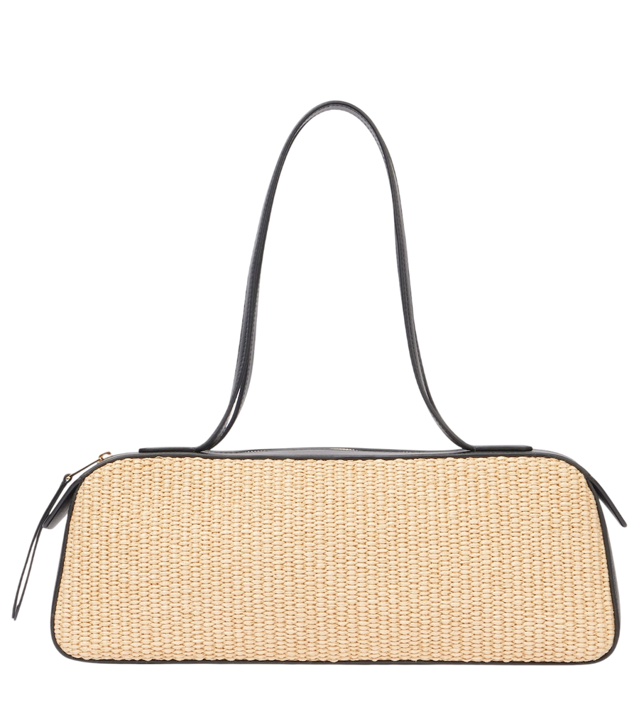 Khaite Simona leather-trimmed raffia shoulder bag