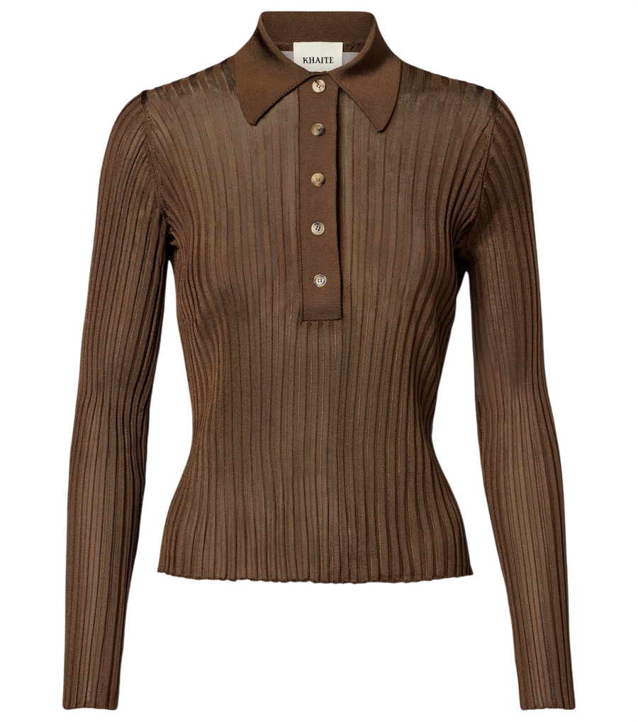 Khaite Vin ribbed-knit sheer polo shirt