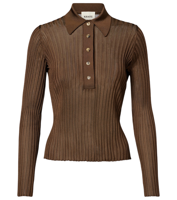 Khaite Vin ribbed-knit sheer polo shirt