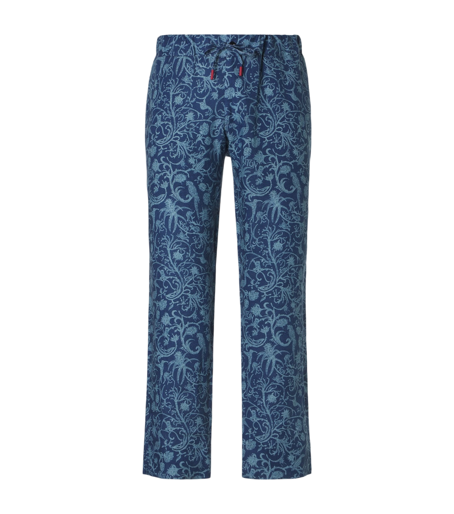 Kiton Printed linen straight pants