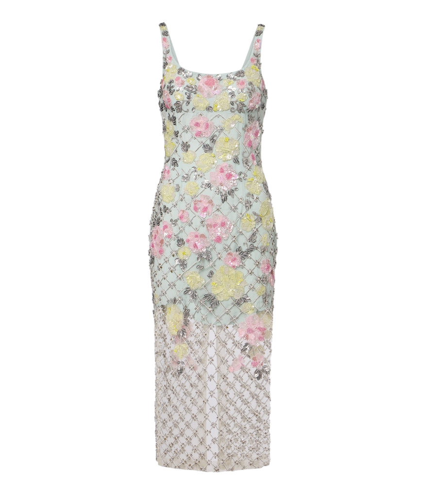 Là Fuori Vestido midi Celeste Jardin ornamentado