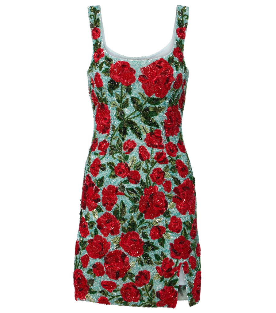 Là Fuori Crimson Rose sequined minidress
