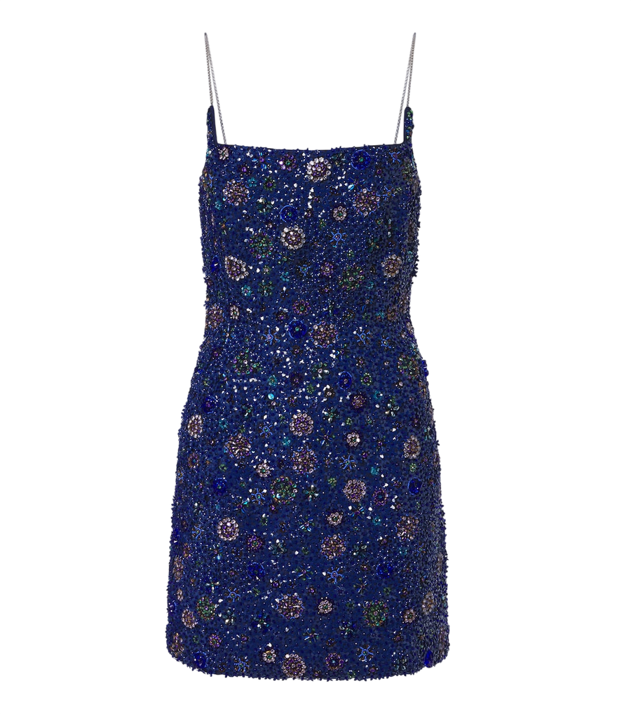 Là Fuori Crystal Midnight embellished silk minidress
