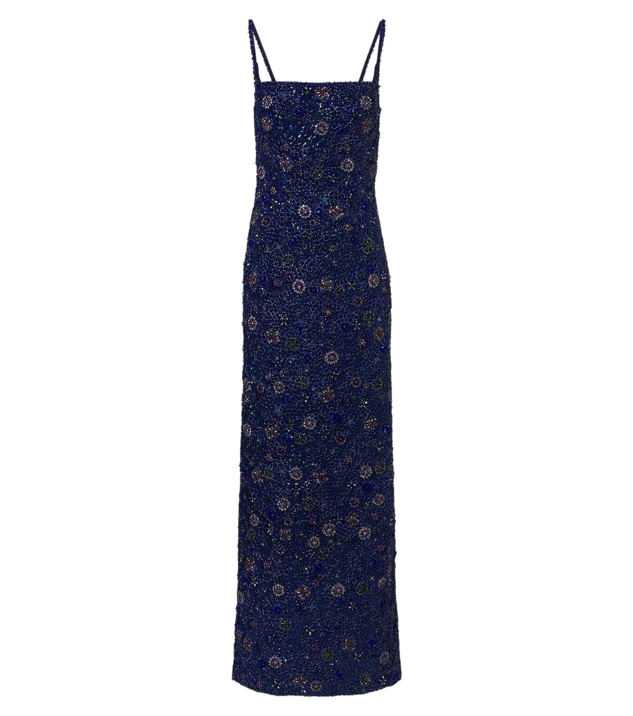 Là Fuori Crystal Midnight sequined silk minidress