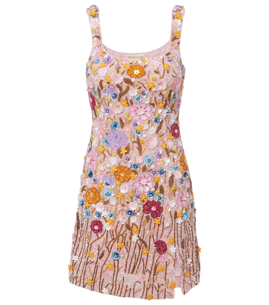 Là Fuori Embellished floral-appliqué minidress