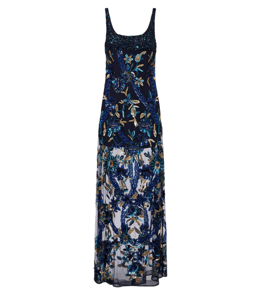 Là Fuori Embellished floral mesh gown