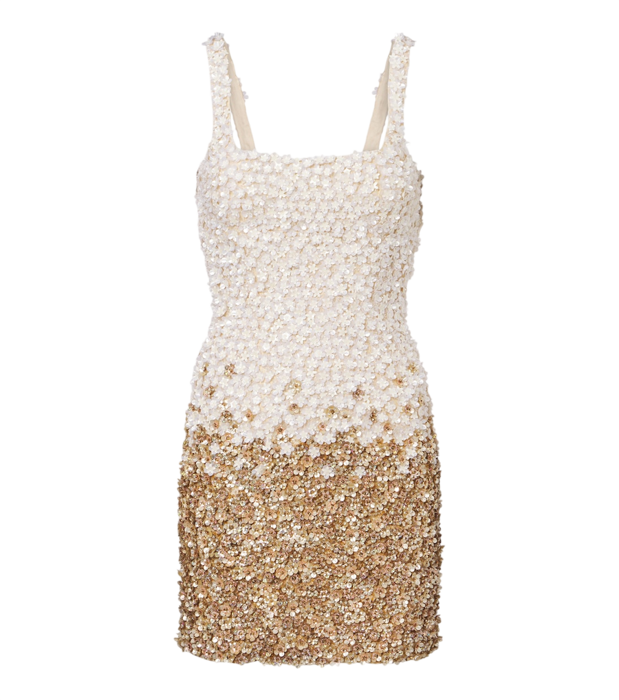 Là Fuori Embellished floral silk minidress