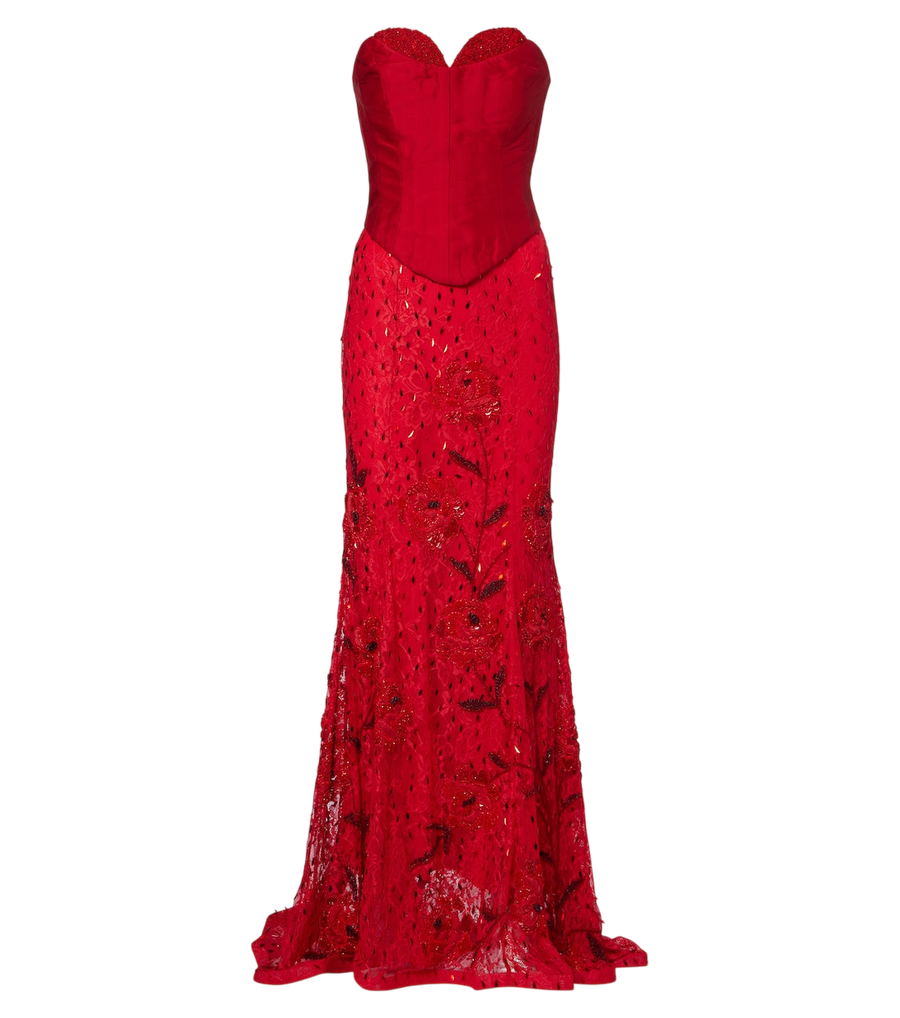 Là Fuori Vestido de noite bustier em renda com adornos