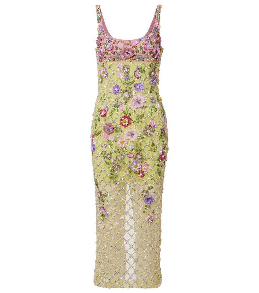 Là Fuori Floral embellished mesh cocktail dress