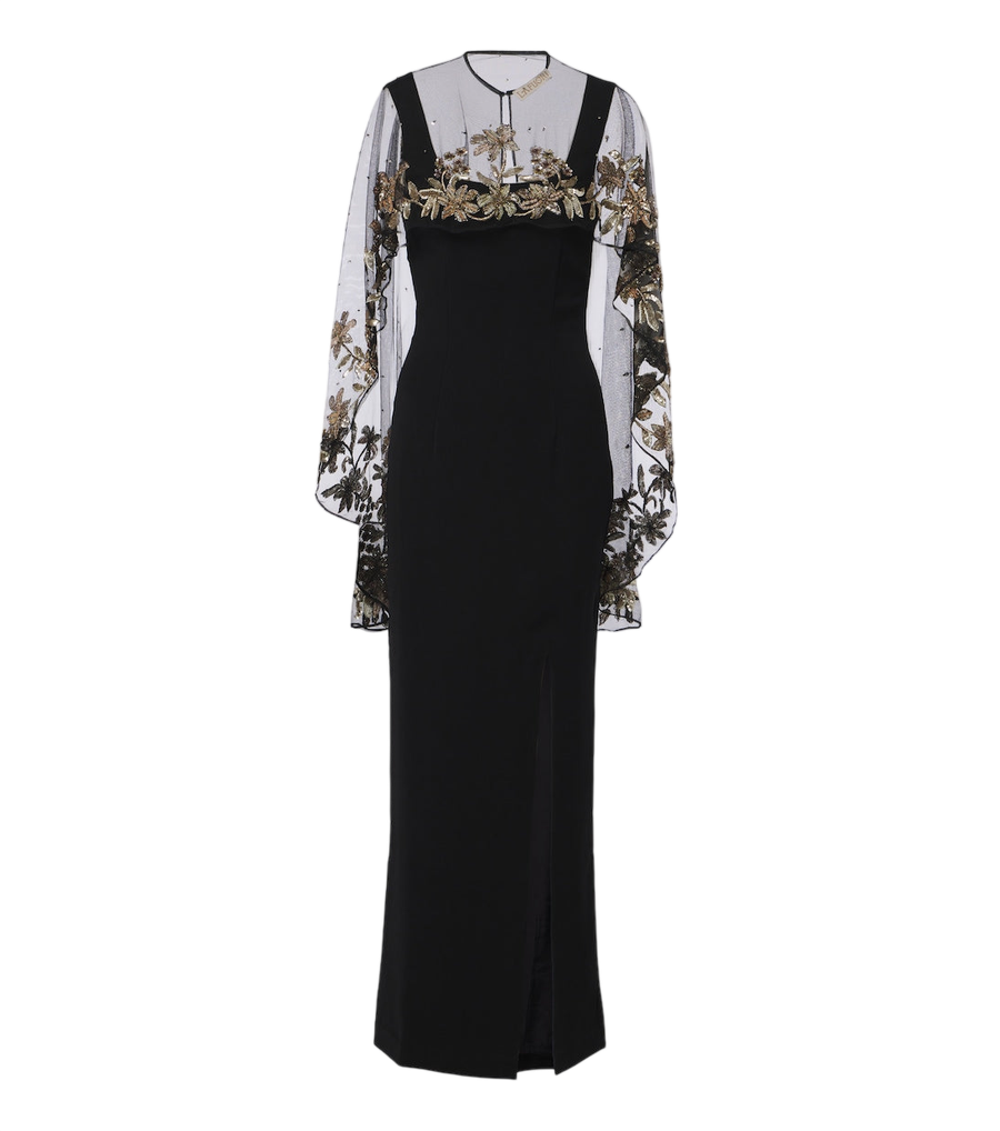 Vestido de capa con lentejuelas y motivos florales de Là Fuori
