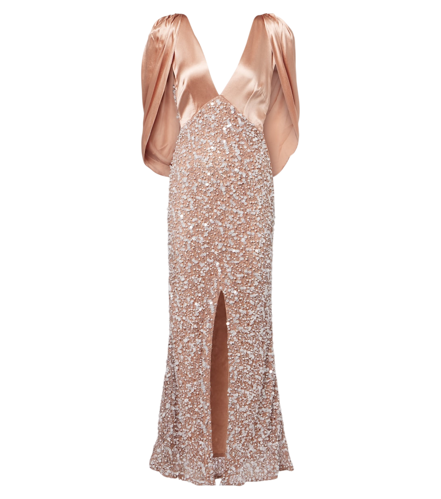 Là Fuori Genevieve embellished lace and satin gown