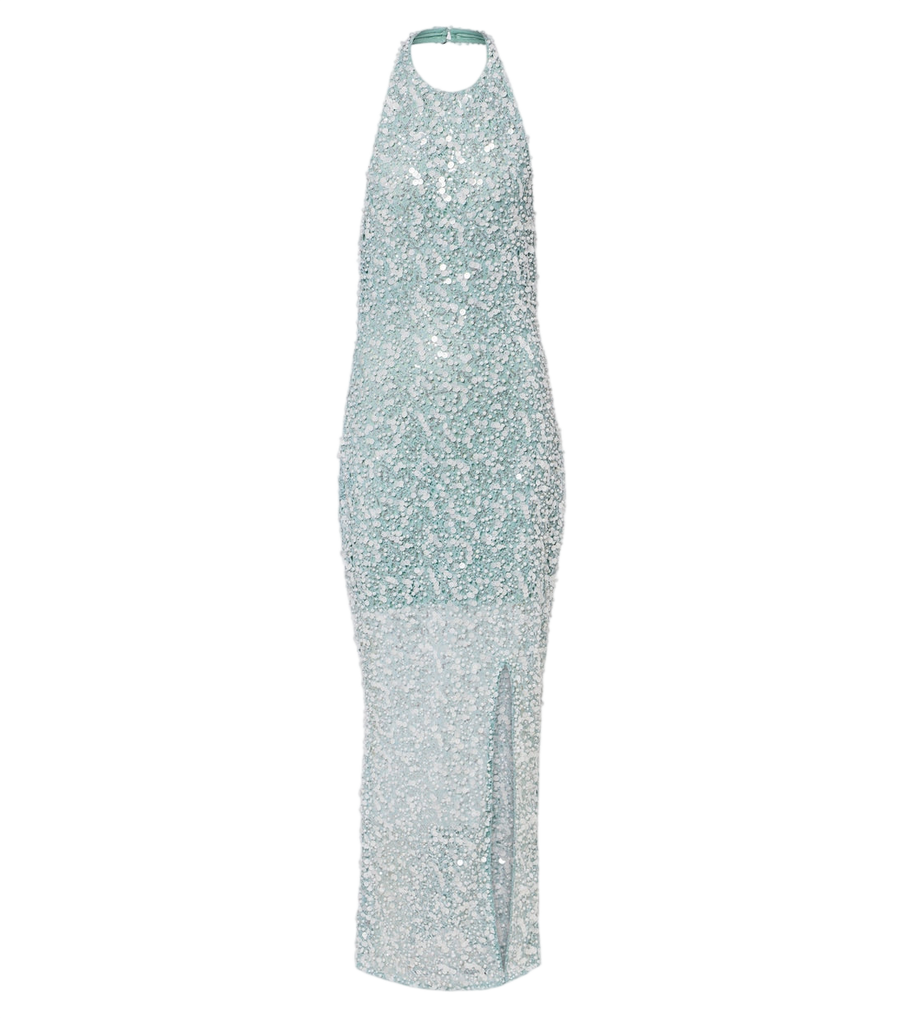 Là Fuori Halterneck sequined gown