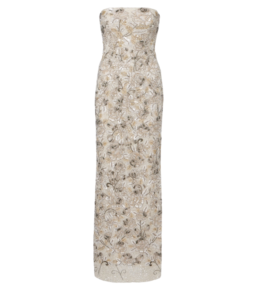 Robe bustier florale ornée de perles « Là Fuori Icey Rose »