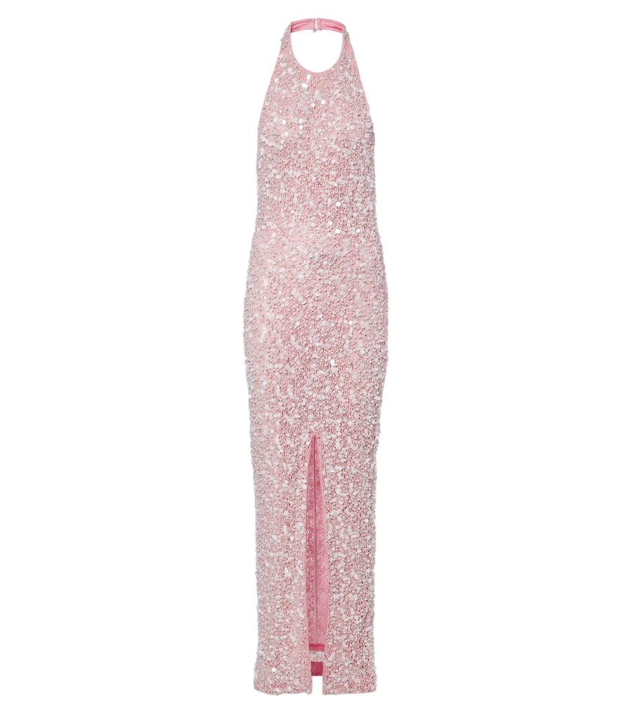 Vestido largo de cuello halter con lentejuelas Là Fuori Isolde