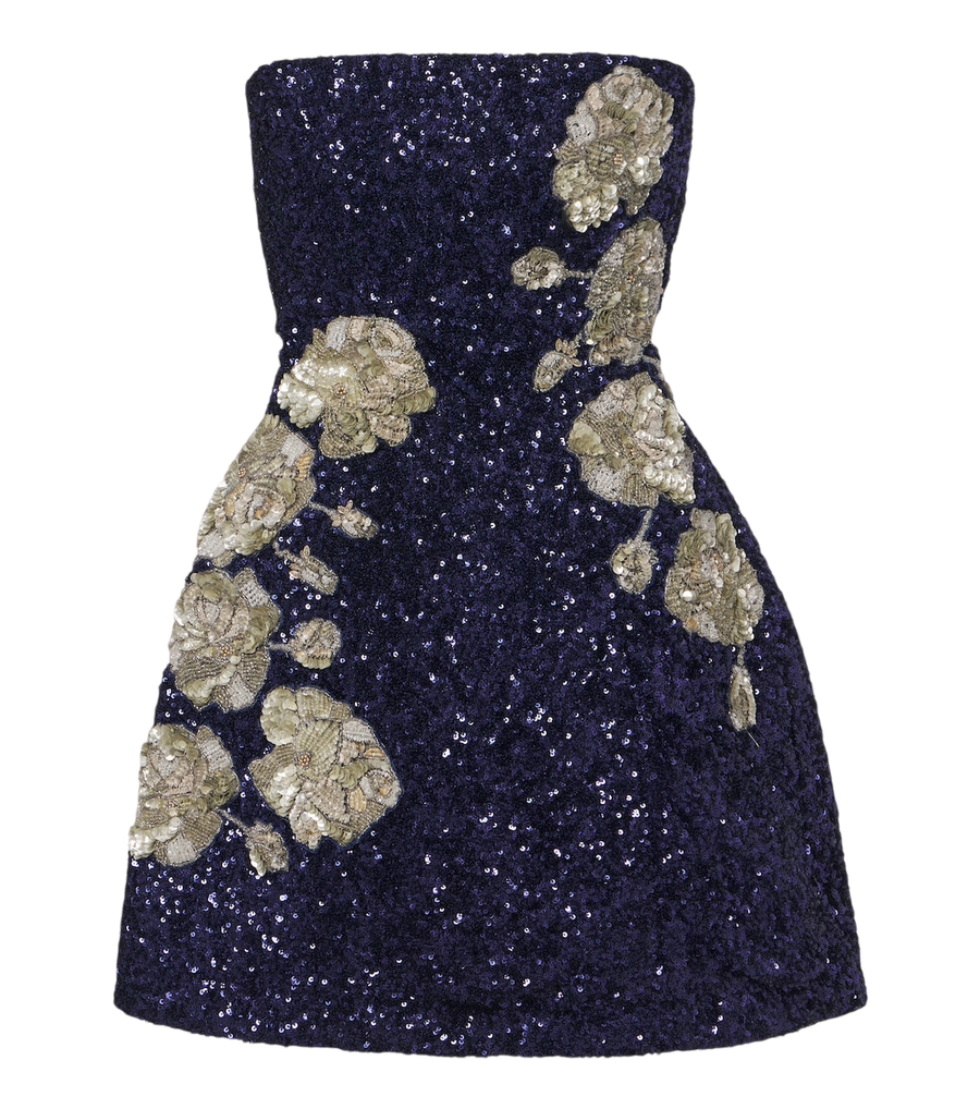 Là Fuori Midnight Rosette sequined silk corset dress