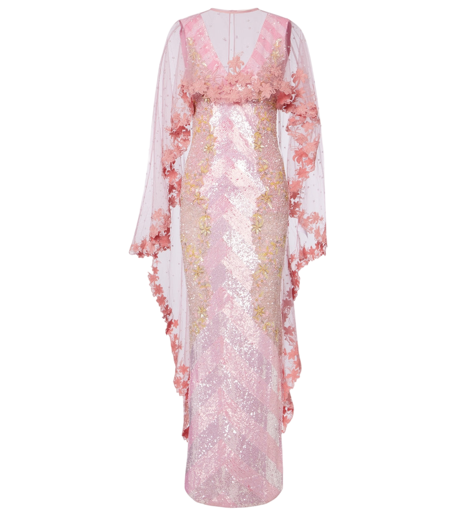Là Fuori Panorama embellished caped gown