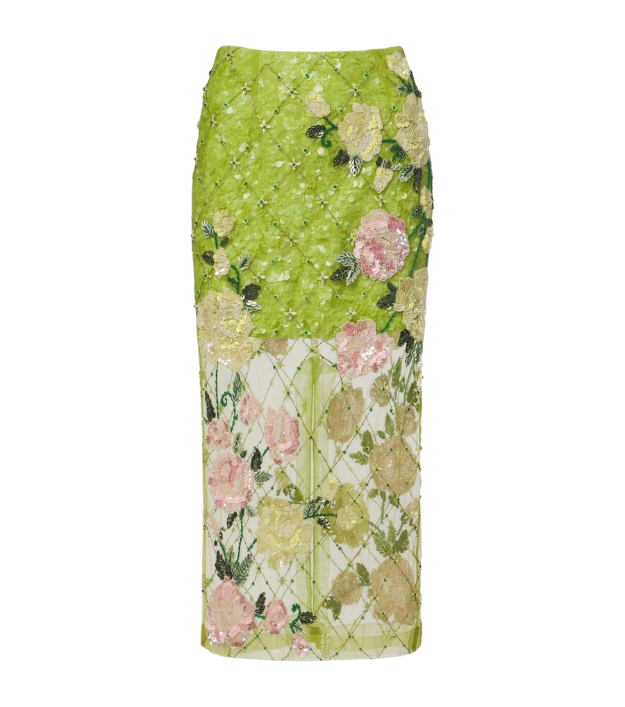 Falda midi adornada Rose Geo Garden de Là Fuori