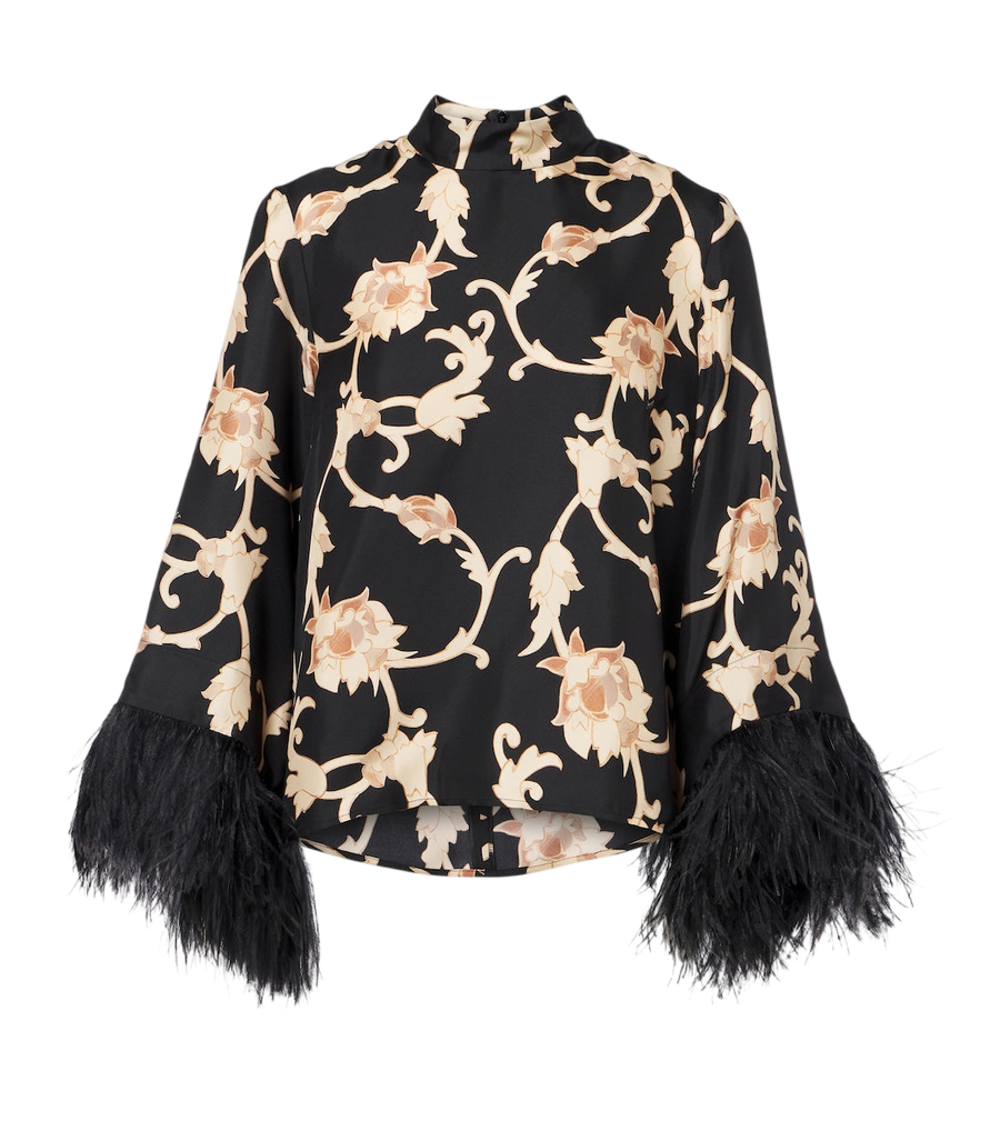 Blusa de seda con ribete de plumas Buttercup de La DoubleJ