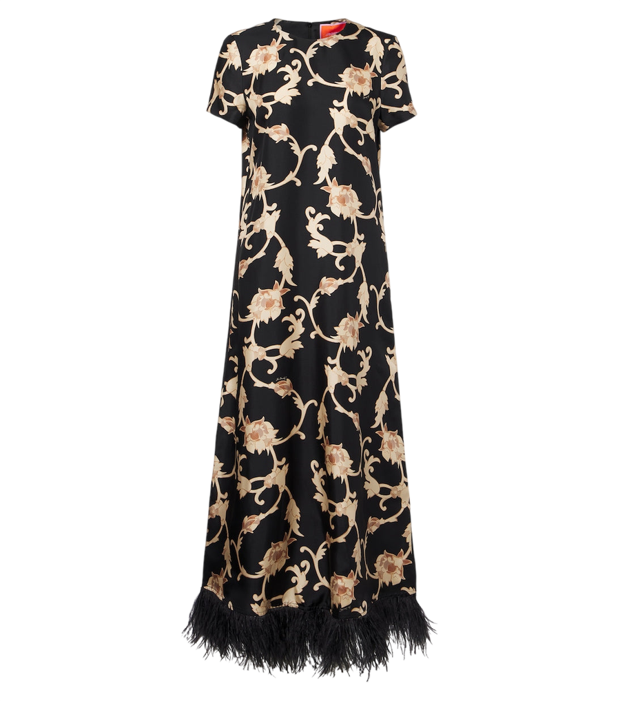 La DoubleJ Buttercup feather-trimmed silk maxi dress