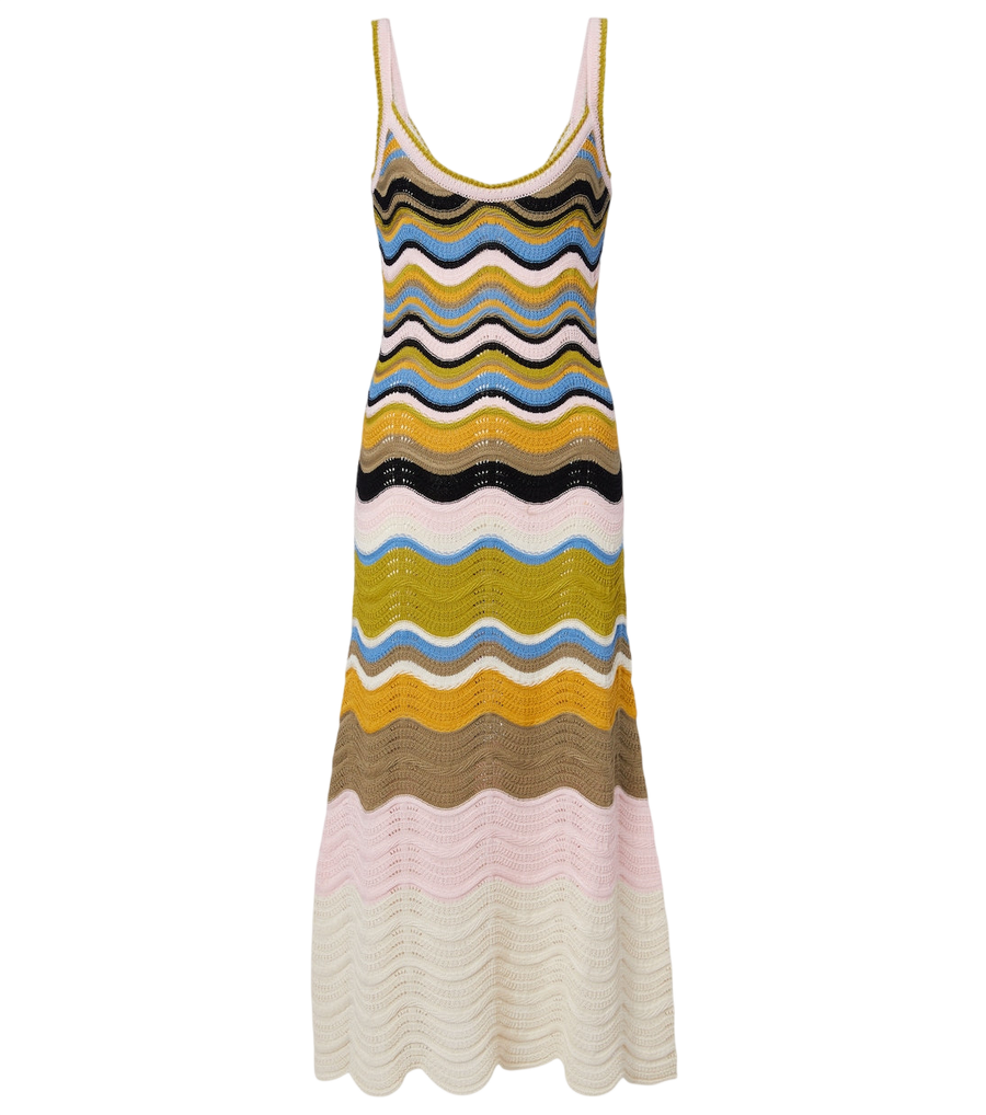 Vestido midi de algodón de crochet con estampado Chevron de La DoubleJ