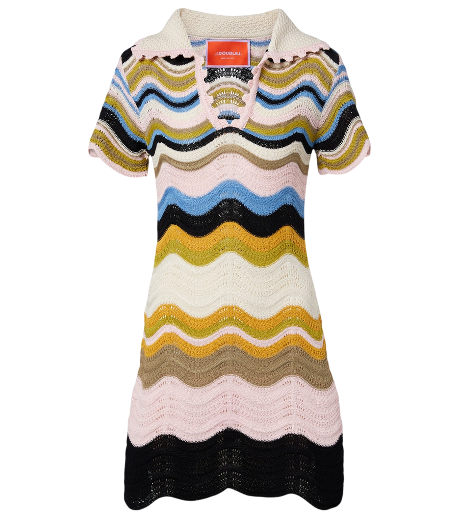 La DoubleJ Abito polo in cotone all'uncinetto con motivo chevron