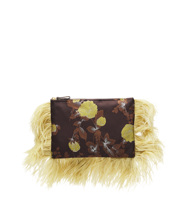 La DoubleJ Pochette jacquard Devon con finiture in piume
