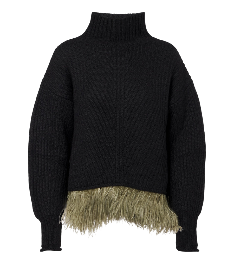 La DoubleJ Feather-trimmed alpaca and wool-blend sweater