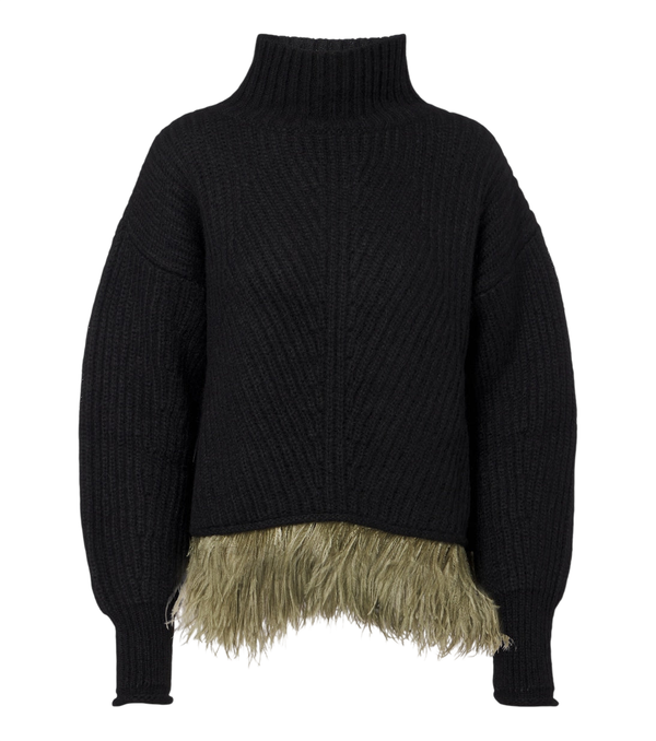 La DoubleJ Feather-trimmed alpaca and wool-blend sweater