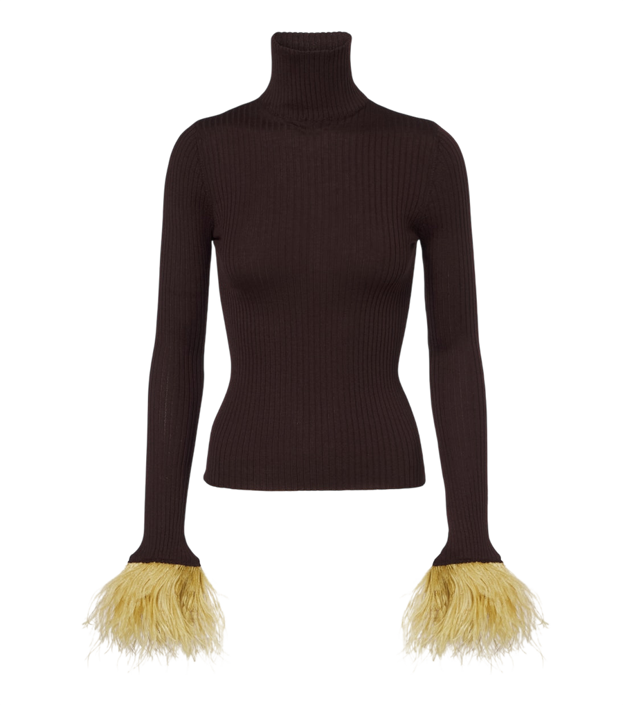 La DoubleJ Feather-trimmed cashmere and silk top