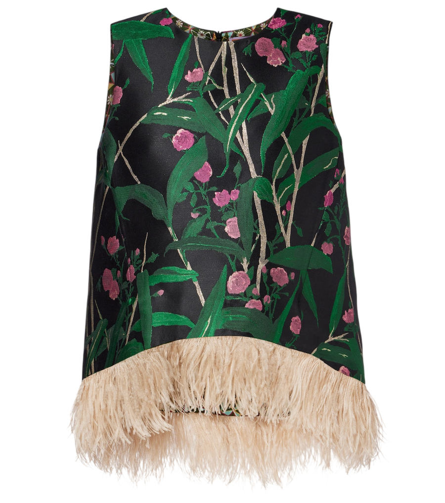 Top de jacquard con adornos de plumas La Scala de La DoubleJ