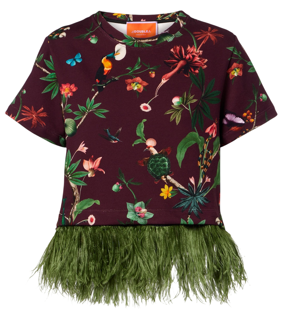 Camiseta de algodón estampada con detalle de plumas La Scala de La DoubleJ