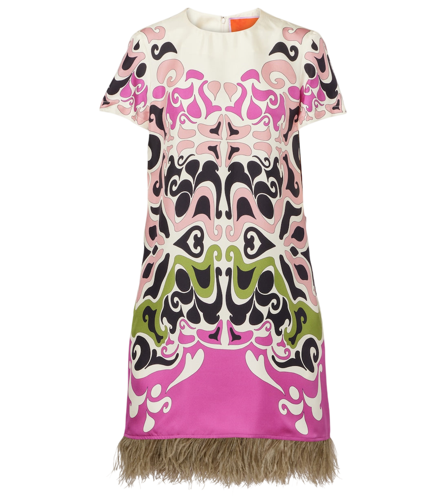 La DoubleJ Mini Swing feather-trimmed silk minidress