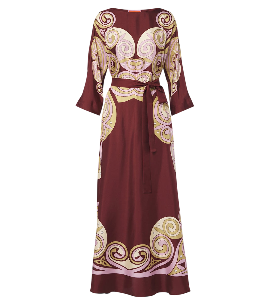Kaftan Muumuu ceinturé en sergé de soie imprimé La DoubleJ