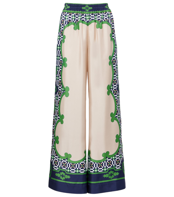 La DoubleJ Pantaloni palazzo in twill di seta stampato