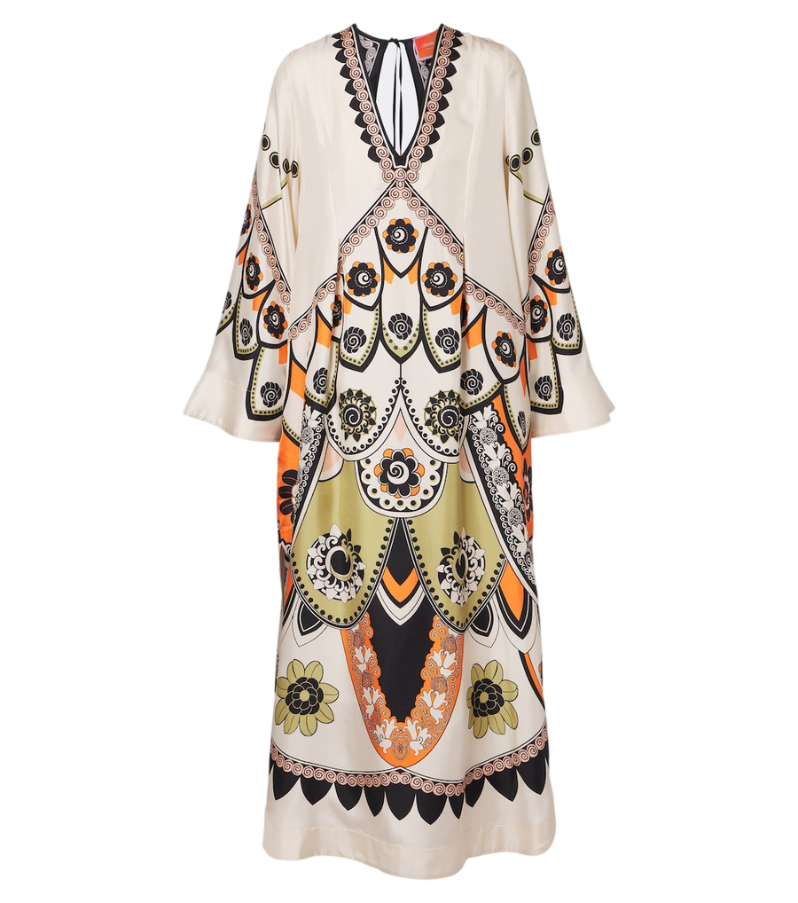 Vestido midi de sarga de seda con estampado Twin Flame de La DoubleJ