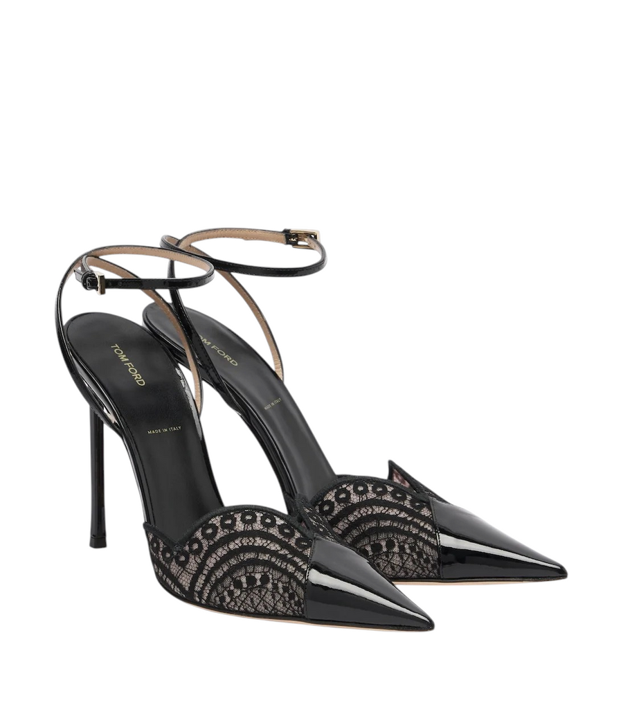 Lace and patent leather pumps