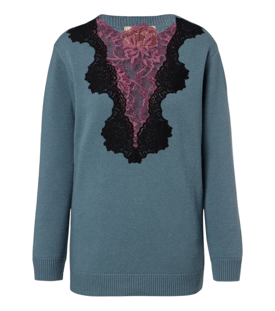 Valentino Lace-trimmed virgin wool sweater