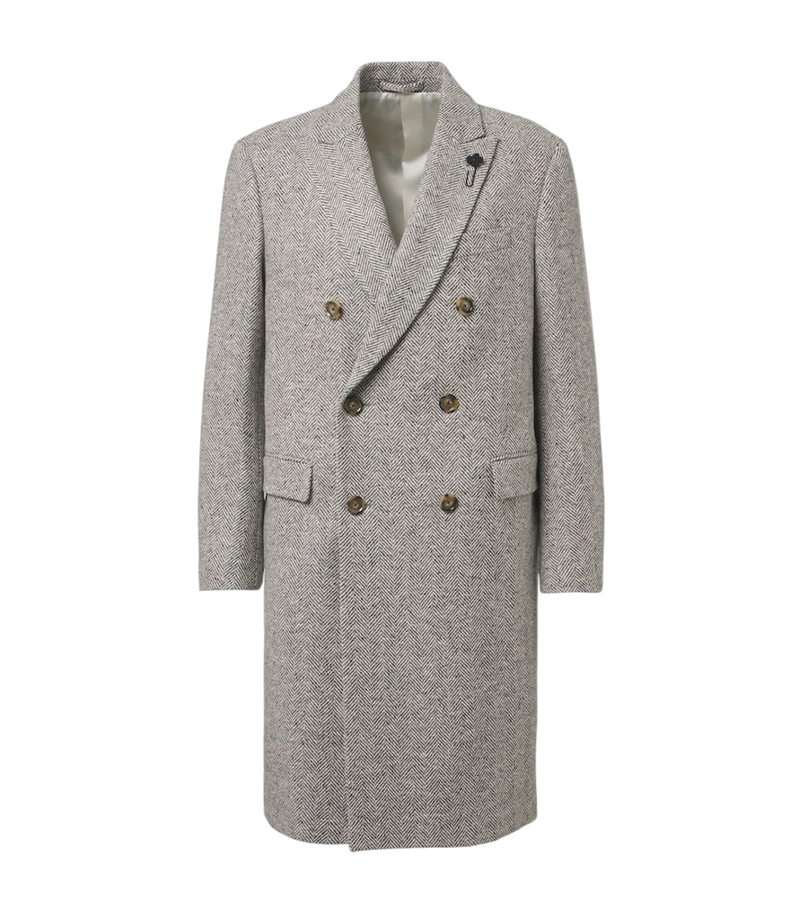Lardini Herringbone double-breasted virgin wool coat