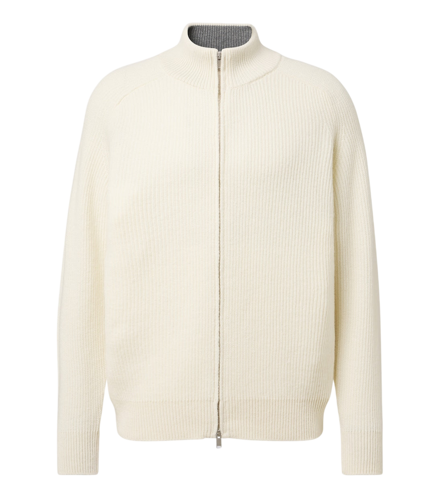 Lardini Ribbed-knit wool and cashmere zip-up cardigan